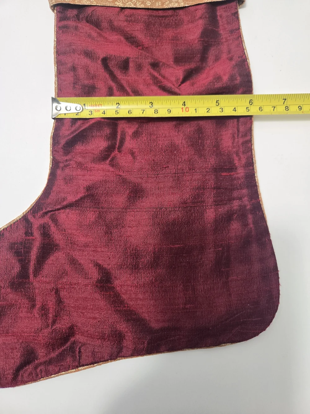 Crate & Barrel Velvet Stocking in Burgundy with Embroidered Cuff